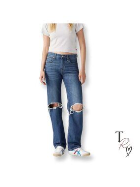 Levi’s Low Pro Straight Medium Wash Distressed Denim Jeans Size 27